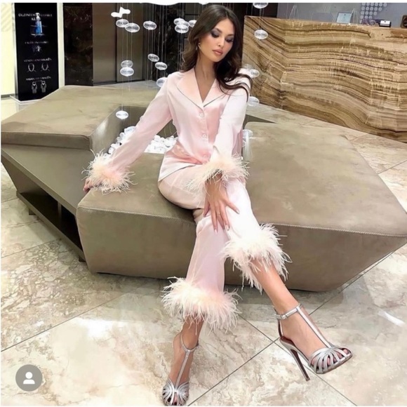 NADINE MERABI BABY PINK SILK 2 PIECE OUTFIT - Picture 5 of 9